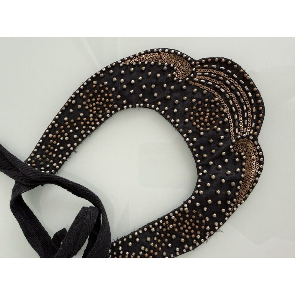 Black Beaded Sequin Statement Collar Bib Necklace Embellished